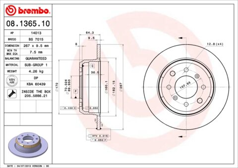 Obrázok Brzdový kotúč BREMBO 08.1365.10