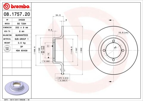 Obrázok Brzdový kotúč BREMBO 08.1757.20