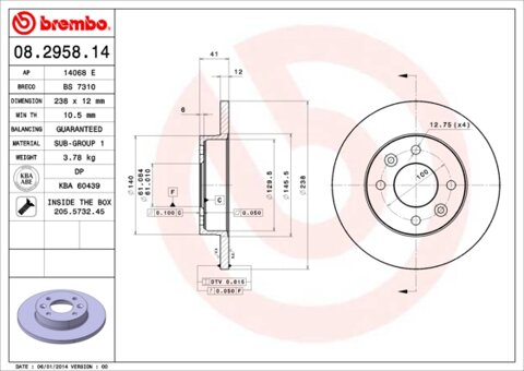 Obrázok Brzdový kotúč BREMBO 08.2958.14