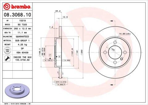 Obrázok Brzdový kotúč BREMBO 08.3068.10