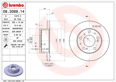 Obrázok Brzdový kotúč BREMBO 08.3069.14