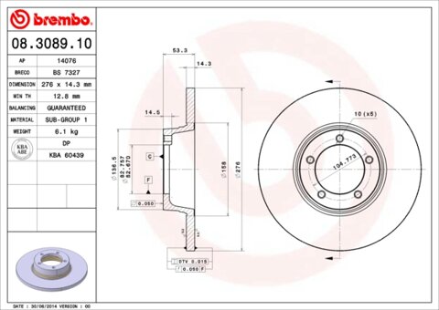 Obrázok Brzdový kotúč BREMBO 08.3089.10