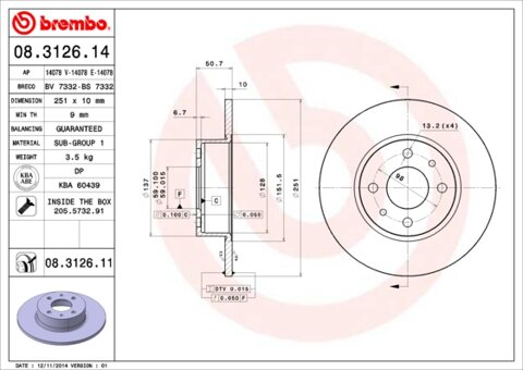 Obrázok Brzdový kotúč BREMBO 08.3126.11