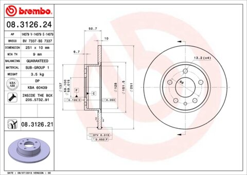 Obrázok Brzdový kotúč BREMBO 08.3126.21