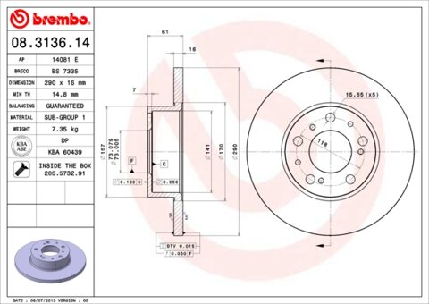 Obrázok Brzdový kotúč BREMBO 08.3136.14