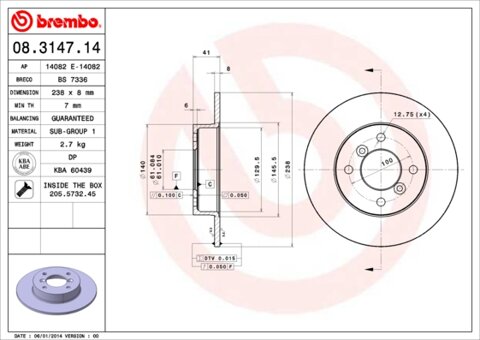 Obrázok Brzdový kotúč BREMBO 08.3147.14