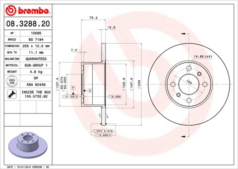 Obrázok Brzdový kotúč BREMBO 08.3288.20