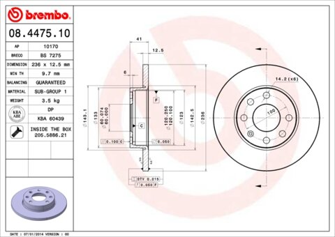 Obrázok Brzdový kotúč BREMBO 08.4475.10