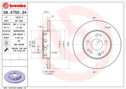 Obrázok Brzdový kotúč BREMBO 08.4750.34