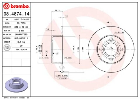 Obrázok Brzdový kotúč BREMBO 08.4874.14