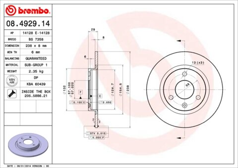 Obrázok Brzdový kotúč BREMBO 08.4929.14