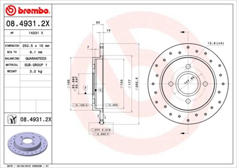 Obrázok Brzdový kotúč BREMBO 08.4931.2X