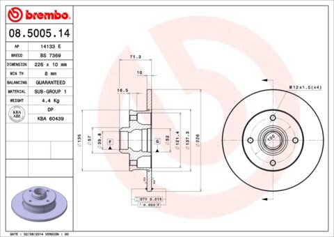 Obrázok Brzdový kotúč BREMBO 08.5005.14