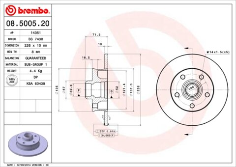 Obrázok Brzdový kotúč BREMBO 08.5005.20