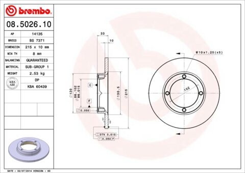 Obrázok Brzdový kotúč BREMBO 08.5026.10