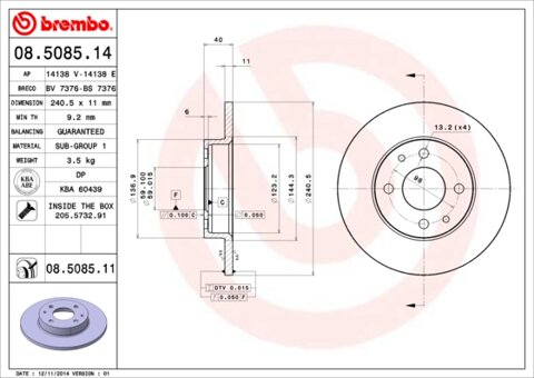 Obrázok Brzdový kotúč BREMBO 08.5085.14