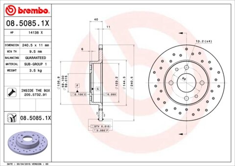 Obrázok Brzdový kotúč BREMBO 08.5085.1X