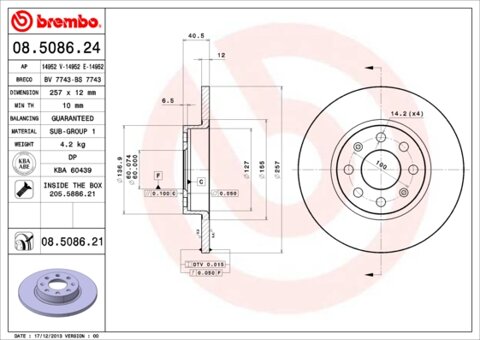 Obrázok Brzdový kotúč BREMBO 08.5086.21