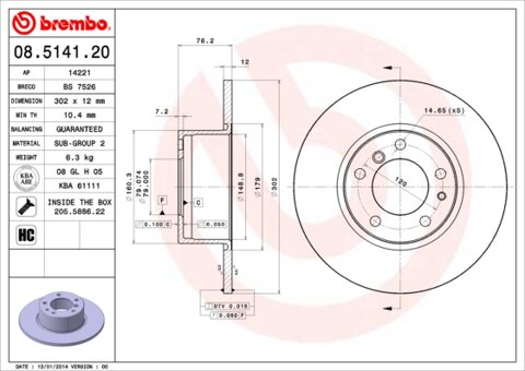 Obrázok Brzdový kotúč BREMBO 08.5141.20