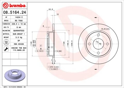 Obrázok Brzdový kotúč BREMBO 08.5164.24