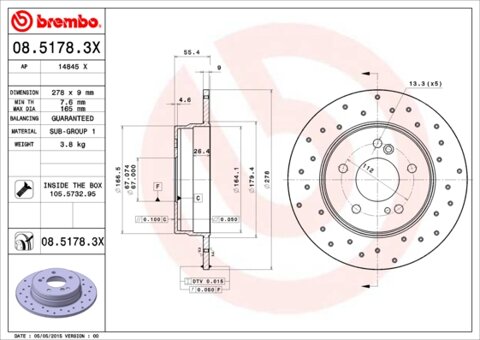 Obrázok Brzdový kotúč BREMBO 08.5178.3X