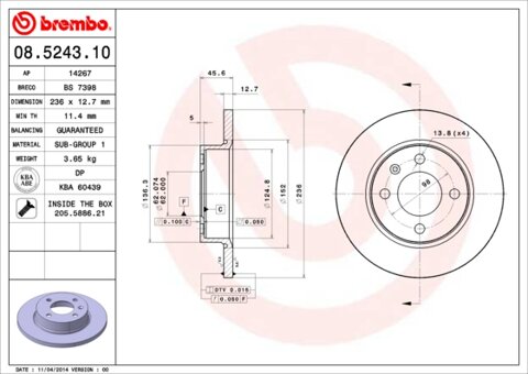 Obrázok Brzdový kotúč BREMBO 08.5243.10