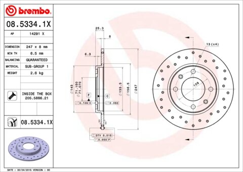 Obrázok Brzdový kotúč BREMBO 08.5334.1X