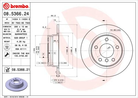 Obrázok Brzdový kotúč BREMBO 08.5366.21