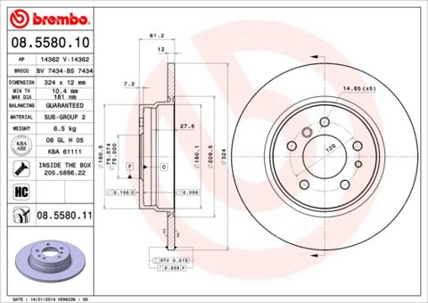 Obrázok Brzdový kotúč BREMBO 08.5580.11