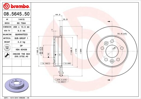 Obrázok Brzdový kotúč BREMBO 08.5645.50