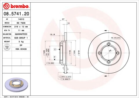 Obrázok Brzdový kotúč BREMBO 08.5741.20