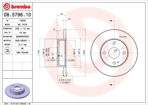 Obrázok Brzdový kotúč BREMBO 08.5796.10