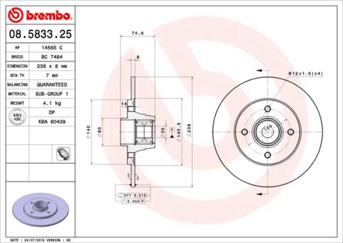 Obrázok Brzdový kotúč BREMBO 08.5833.25