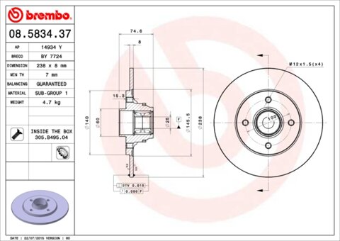 Obrázok Brzdový kotúč BREMBO 08.5834.37