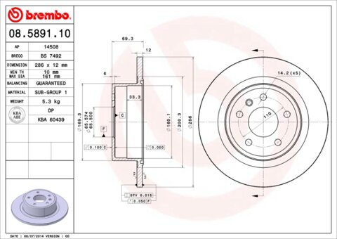 Obrázok Brzdový kotúč BREMBO 08.5891.10