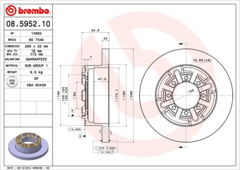 Obrázok Brzdový kotúč BREMBO 08.5952.10