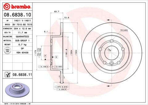 Obrázok Brzdový kotúč BREMBO 08.6838.11