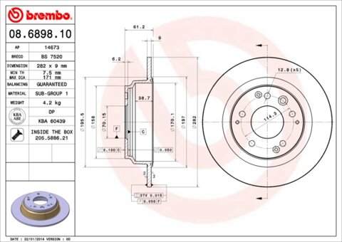 Obrázok Brzdový kotúč BREMBO 08.6898.10