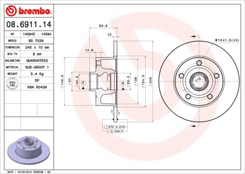 Obrázok Brzdový kotúč BREMBO 08.6911.14