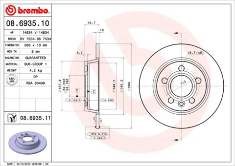 Obrázok Brzdový kotúč BREMBO 08.6935.10