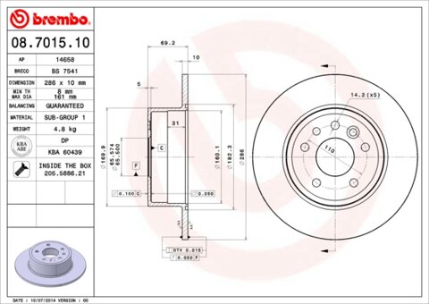 Obrázok Brzdový kotúč BREMBO 08.7015.10