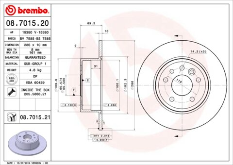 Obrázok Brzdový kotúč BREMBO 08.7015.21