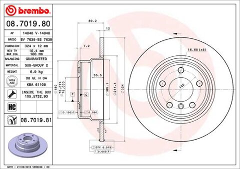 Obrázok Brzdový kotúč BREMBO 08.7019.81