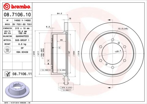 Obrázok Brzdový kotúč BREMBO 08.7106.11