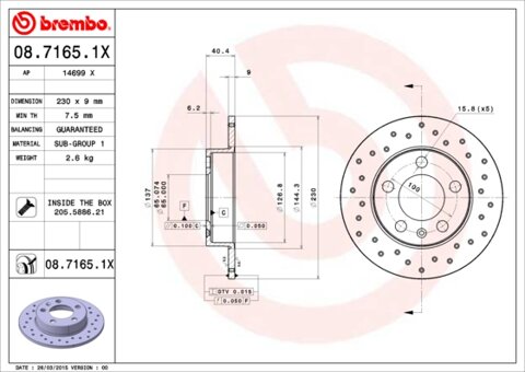 Obrázok Brzdový kotúč BREMBO 08.7165.1X