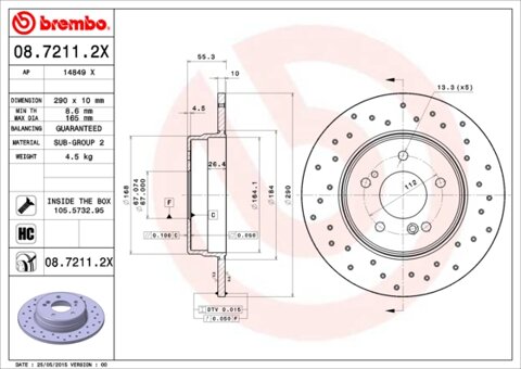 Obrázok Brzdový kotúč BREMBO 08.7211.2X