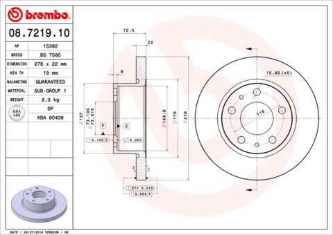 Obrázok Brzdový kotúč BREMBO 08.7219.10