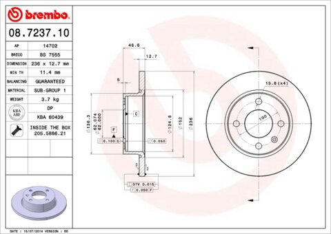 Obrázok Brzdový kotúč BREMBO 08.7237.10