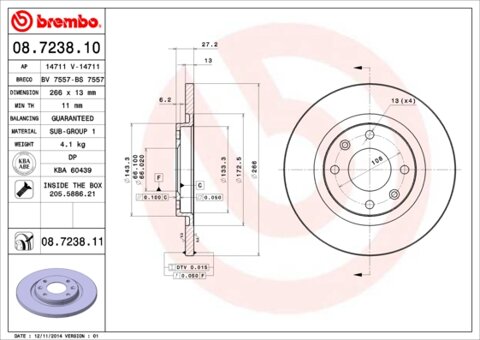 Obrázok Brzdový kotúč BREMBO 08.7238.11