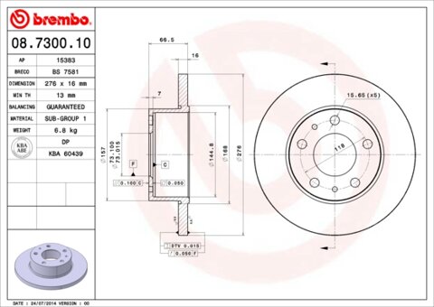 Obrázok Brzdový kotúč BREMBO 08.7300.10